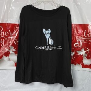 Cinderella Black Long Sleeve Tee with Blue Design Womens Large (W373)